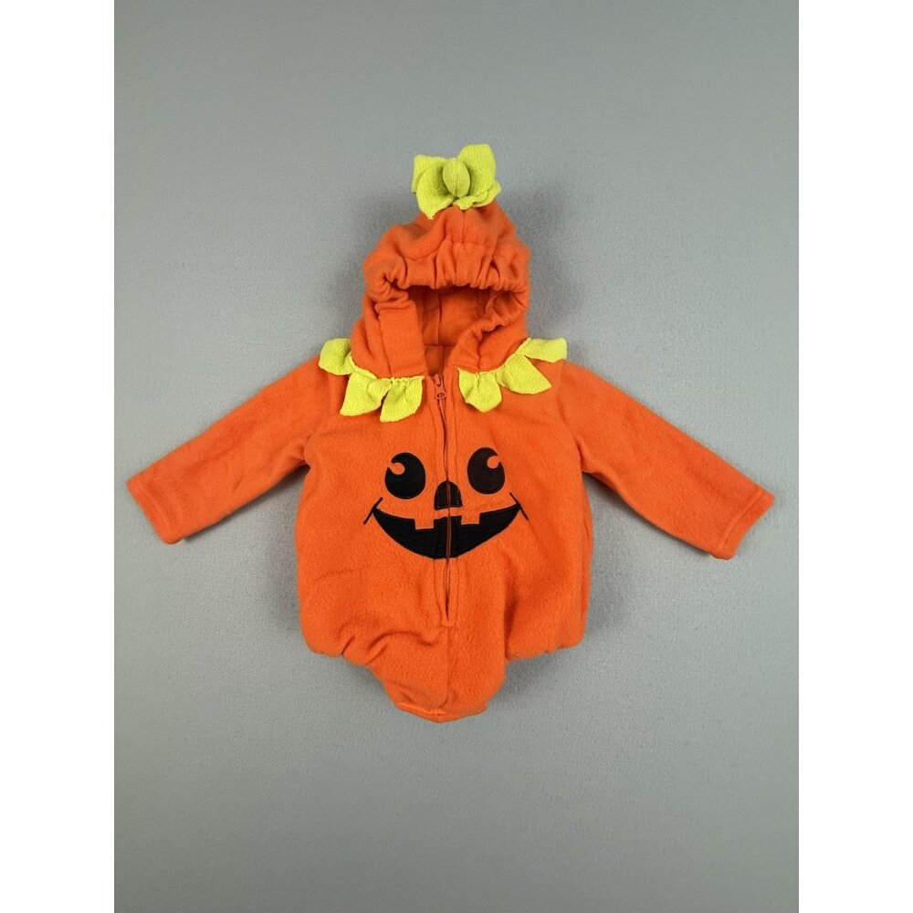 Pumpkin Costume Halloween Baby Romper Infant 3-6 Mo Orange Jack-O-Lantern Fleece
